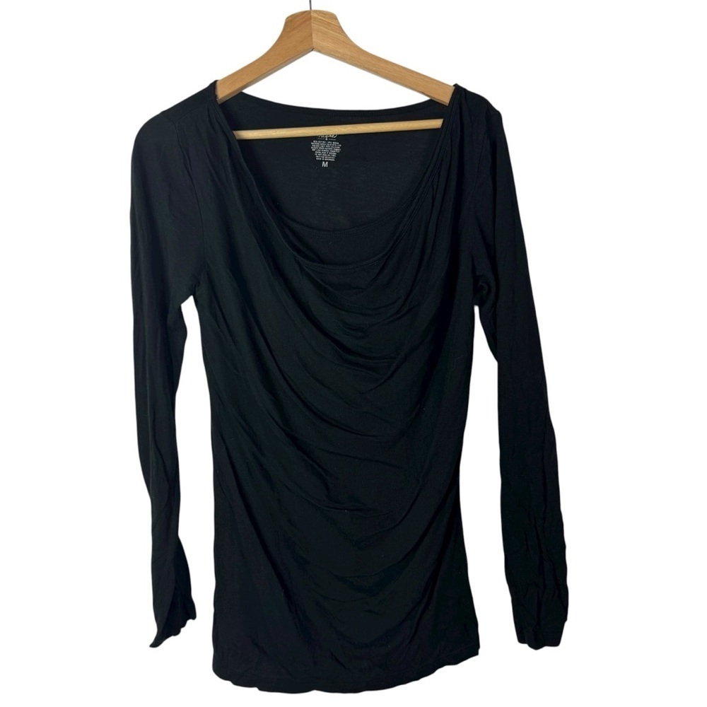 Mossimo Black Drape Neck Fitted‎ Y2K Long Sleeve Top M